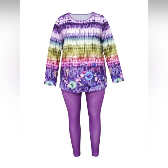 NWOT Plus Size Elegant Floral Print Two-Piece Outfit Set - Picture 1 of 2